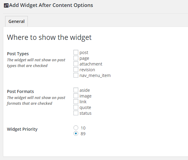 Widget After Content Settings Page