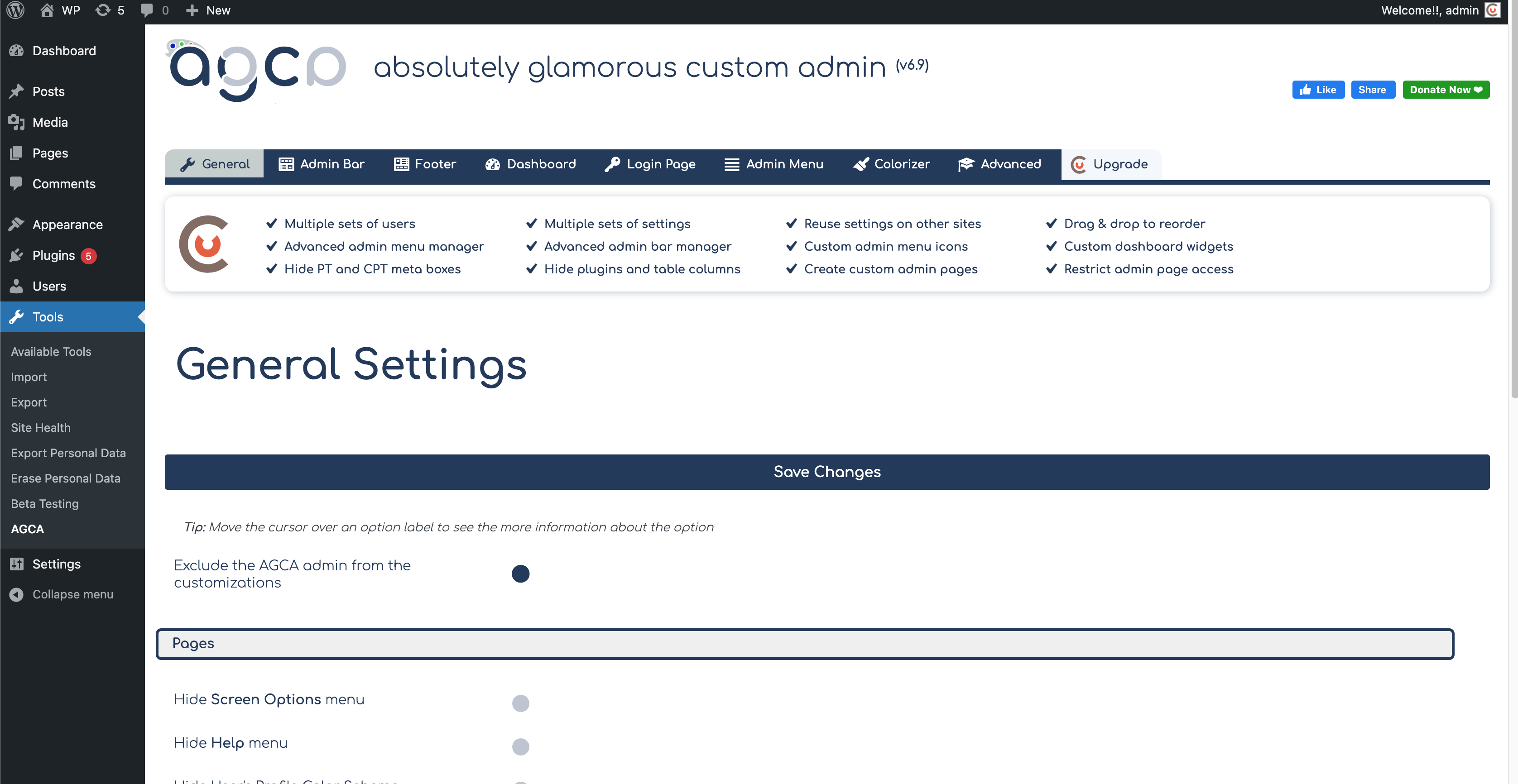 Absolutely Glamorous Custom Admin provides many options for admin panel customization, and it's quite easy to use