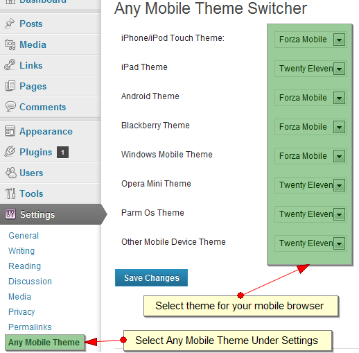 Admin Setting For Mobile Theme selection repective to their platform.