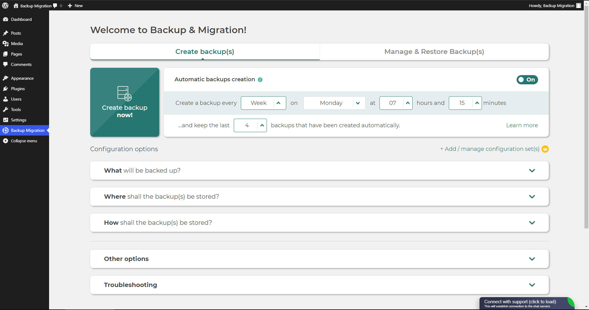 Backup Migration plugin front