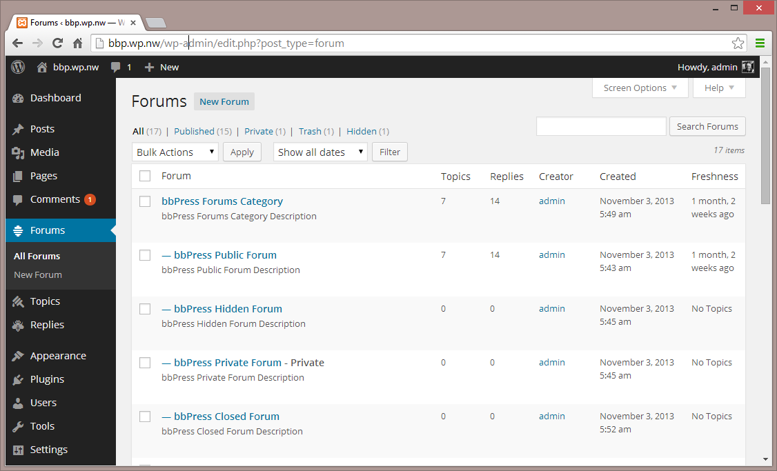Forums - Admin Interface
