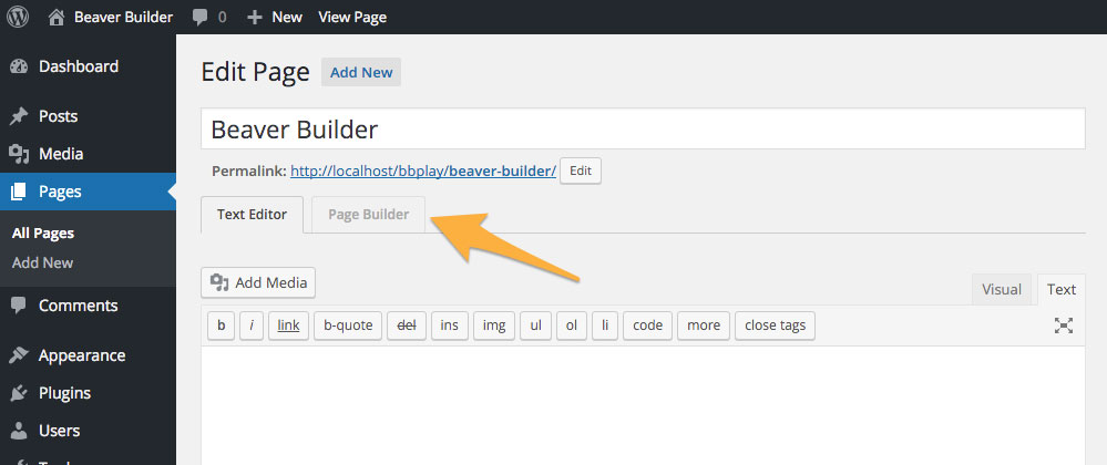 Starting Beaver Builder from the backend.