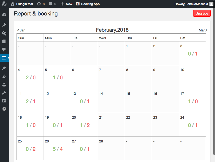 Booking status calendar