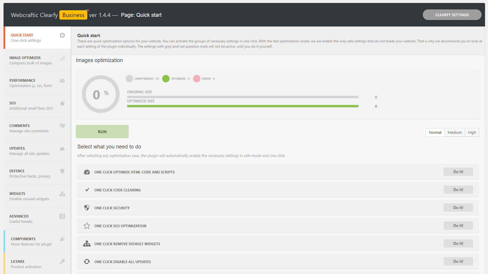 Control panel quick start