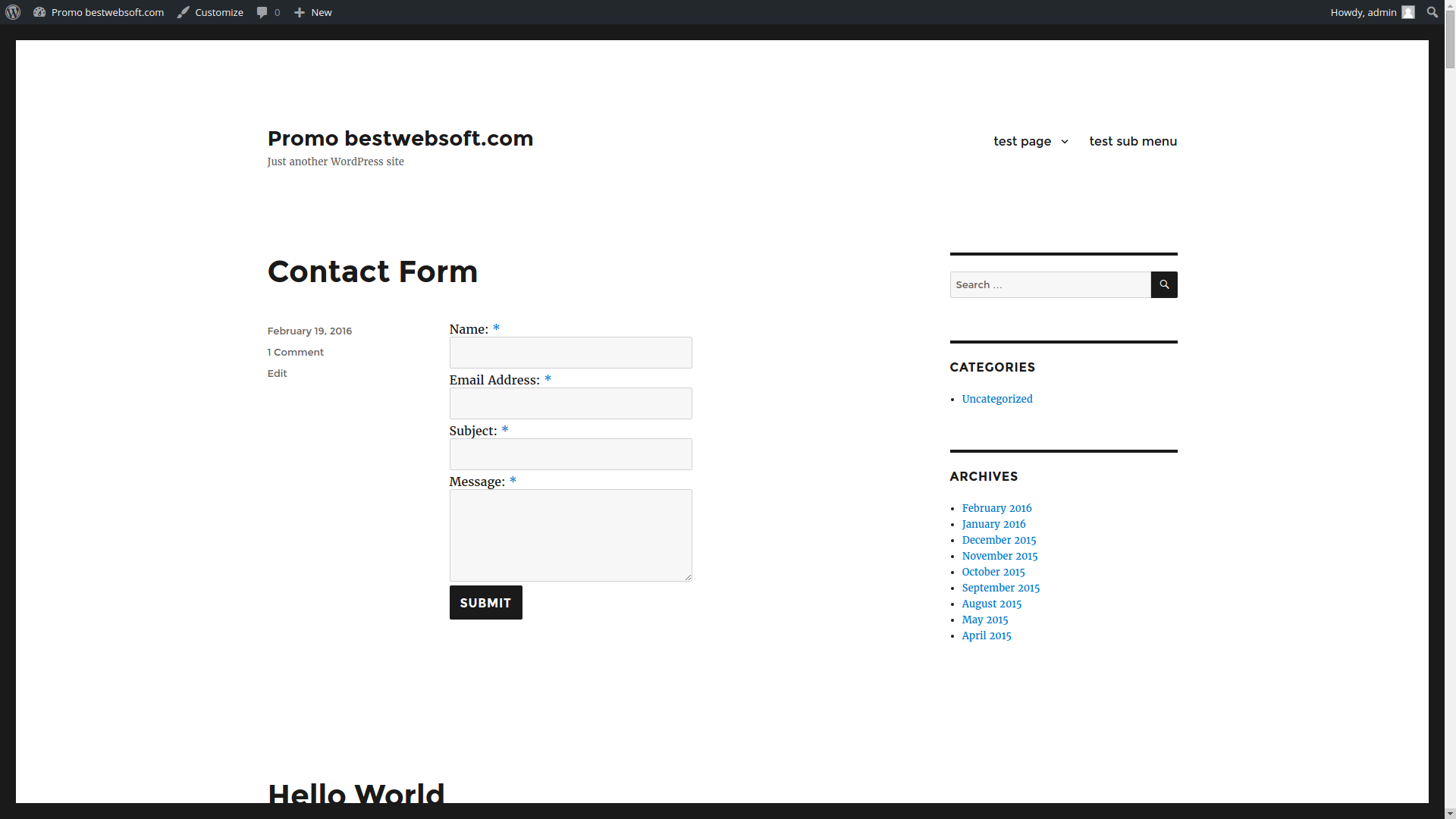 Contact Form displaying.
