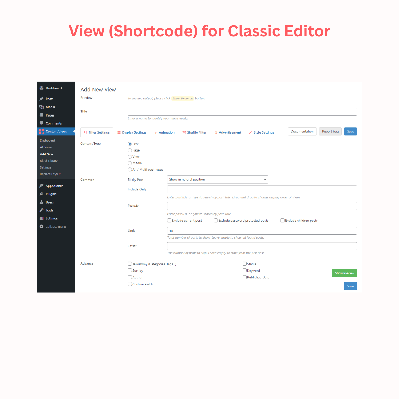 A powerful module to filter and display any posts in the Classic Editor using shortcode
