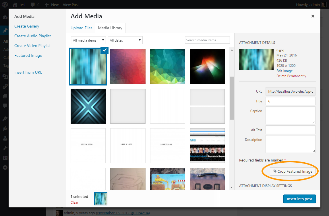 You have access to the crop-editor on the media-panel by clicking "Crop Featured Image".