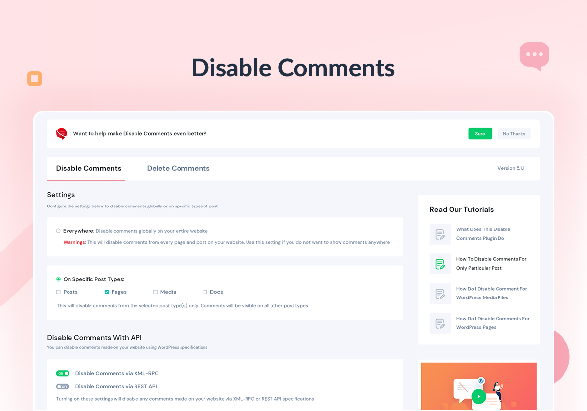 Setting Screen for Disable Comments