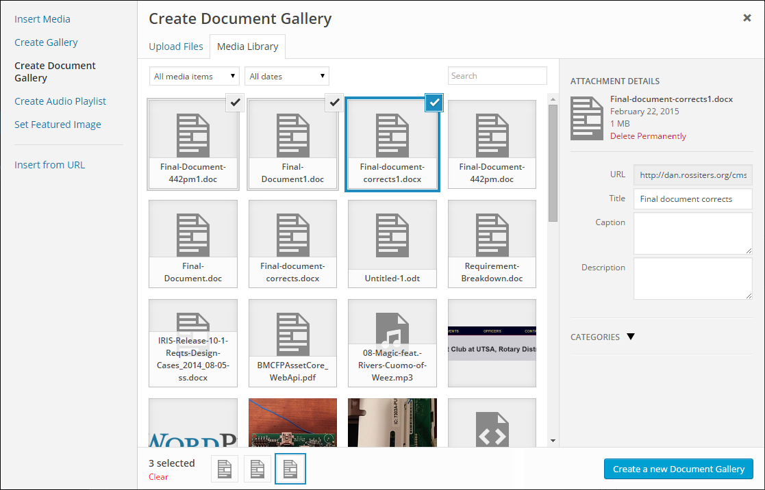Document Gallery integrates directly with the WordPress Media Manager.