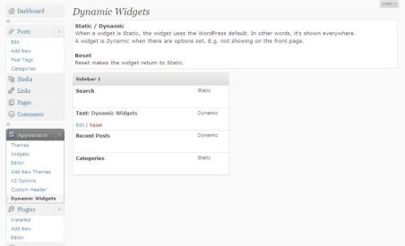 Widgets overview page