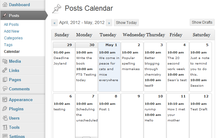 The calendar integrates seamlessly into the WordPress administration console