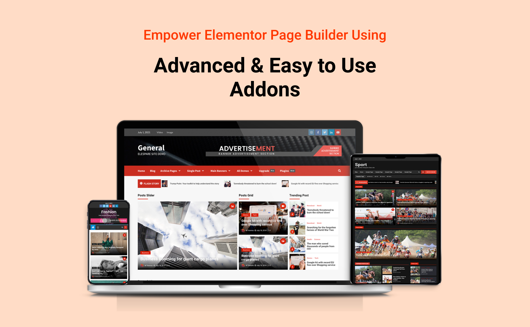 Elespare - News Magazine and Blog Elements Addons for Elementor with Header/Footer Builder