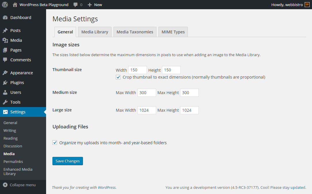 <p>Plugin Settings: WordPress General Media Settings</p>