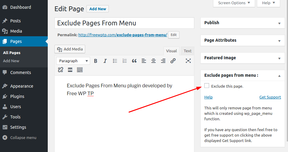 Plugin settings displayed in the edit page screen in admin area of WordPress site.