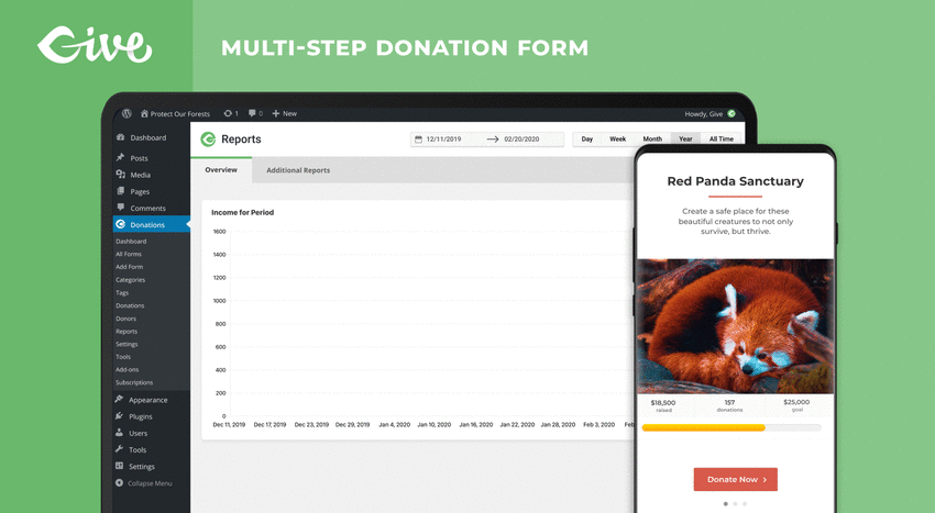 <p>Creating powerful donation forms is easy with GiveWP. Simply install the plugin, create a new donation form, set the desired giving options, and publish!</p>