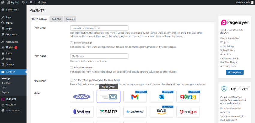 <strong>Dashboard</strong> of GoSMTP.