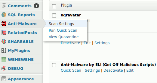 The menu showing Anti-Malware options.