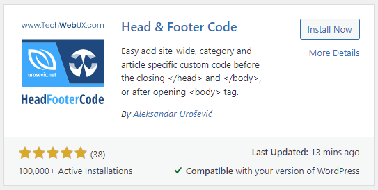 Head &amp; Footer Code box in Plugin search results
