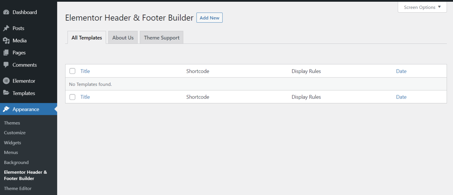 Go to Appearance -&gt; Elementor Header &amp; Footer Builder to create a new template.