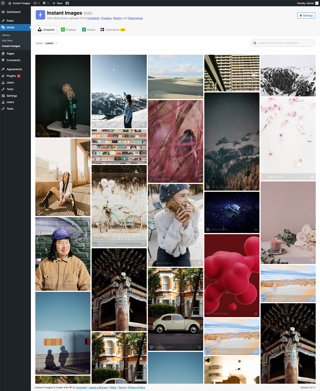 Dashboard - Browse, search and upload images to your WordPress media library