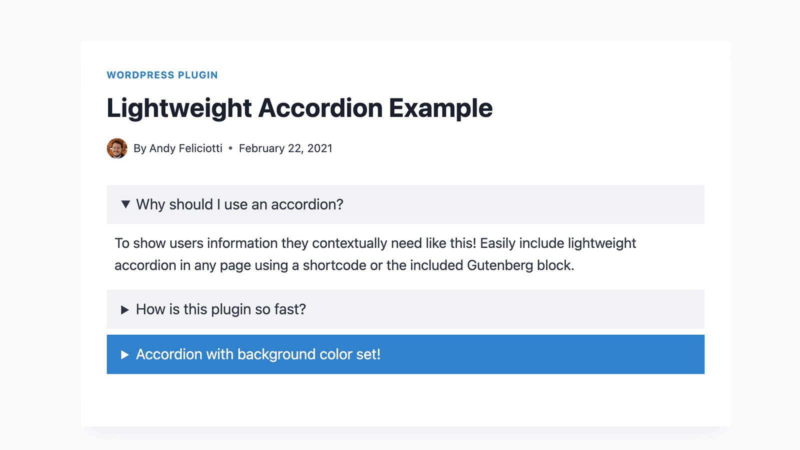 Example of the lightweight accordions on the front-end of the site.