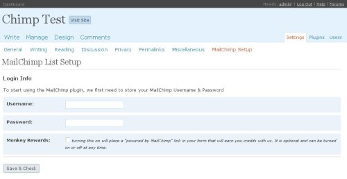 Entering your MailChimp login info