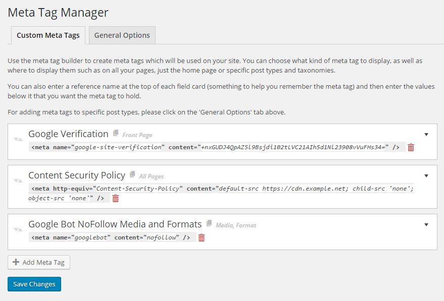 <p>Once the plugin is activated you can add/edit/delete tags from the menu in <em>Settings &gt; Meta Tag Manager</em></p>