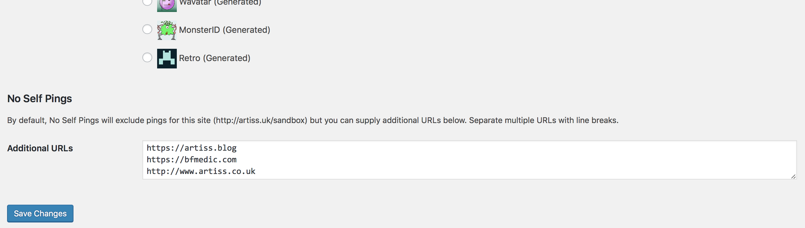 Option to specify additional URLs, as found in Settings -&gt; Discussion.