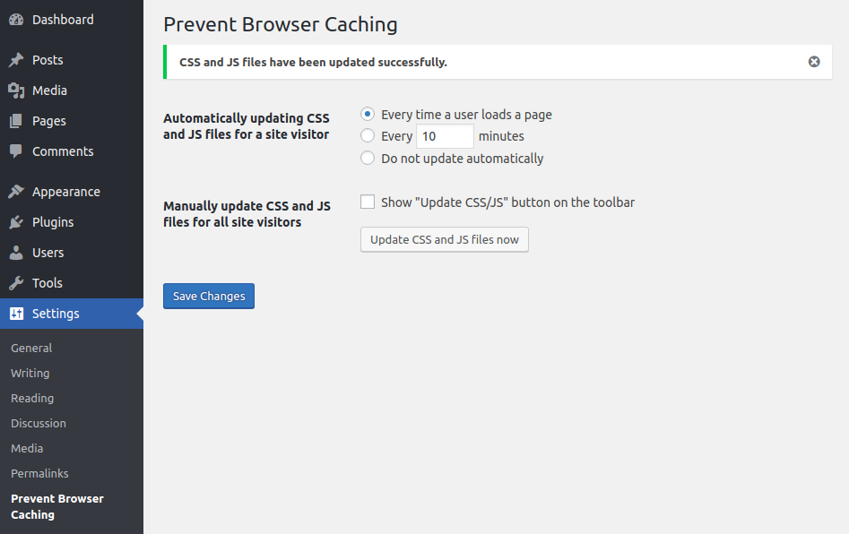 Prevent Browser Caching screenshot