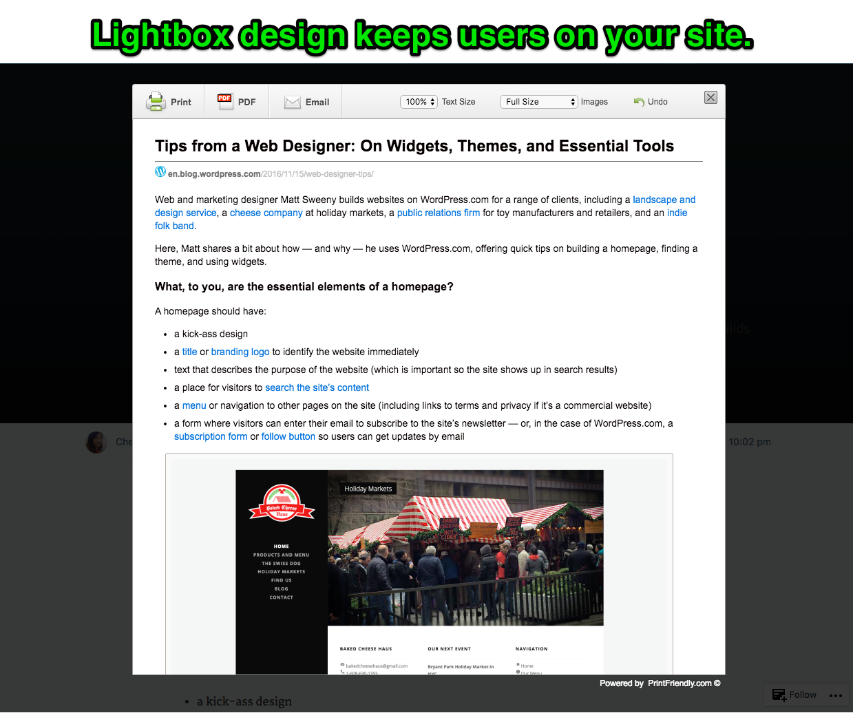 Lightbox design keeps users on your page.