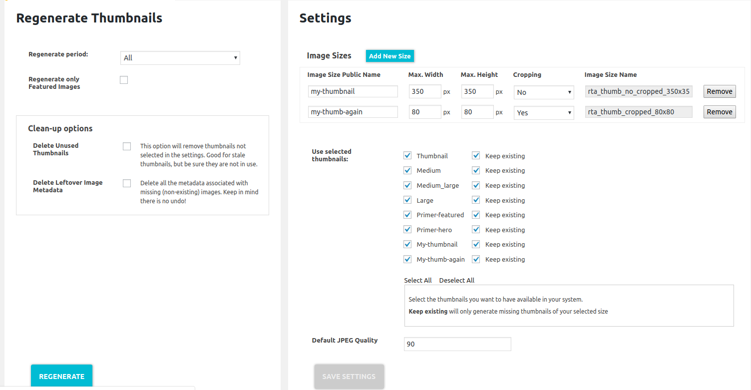 Plugin settings page