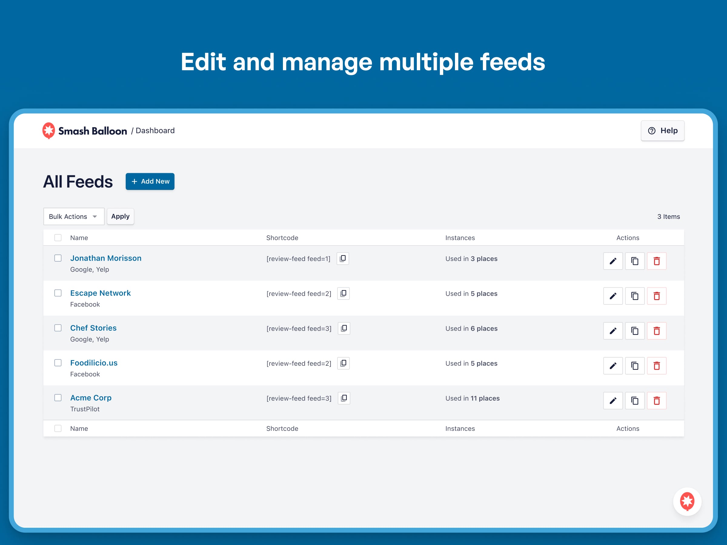 Edit and manage multiple feeds