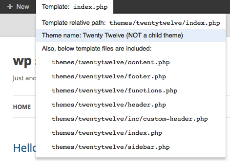 Shows the current template file.