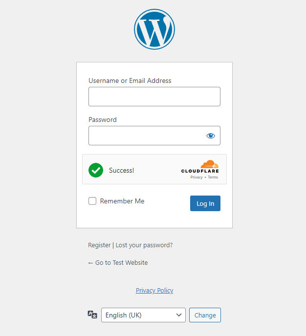 Example Turnstile on the WP Login Page