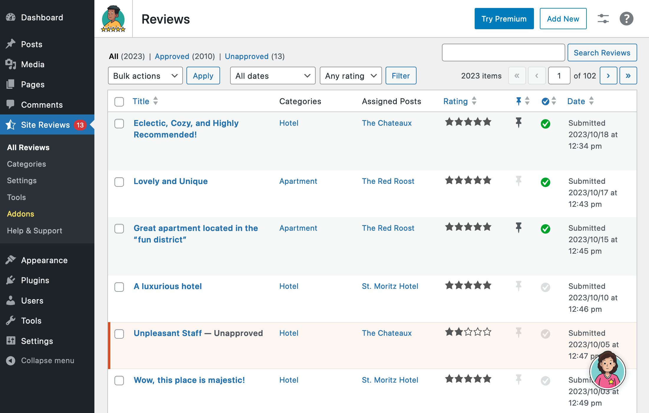 The "All Reviews" page.