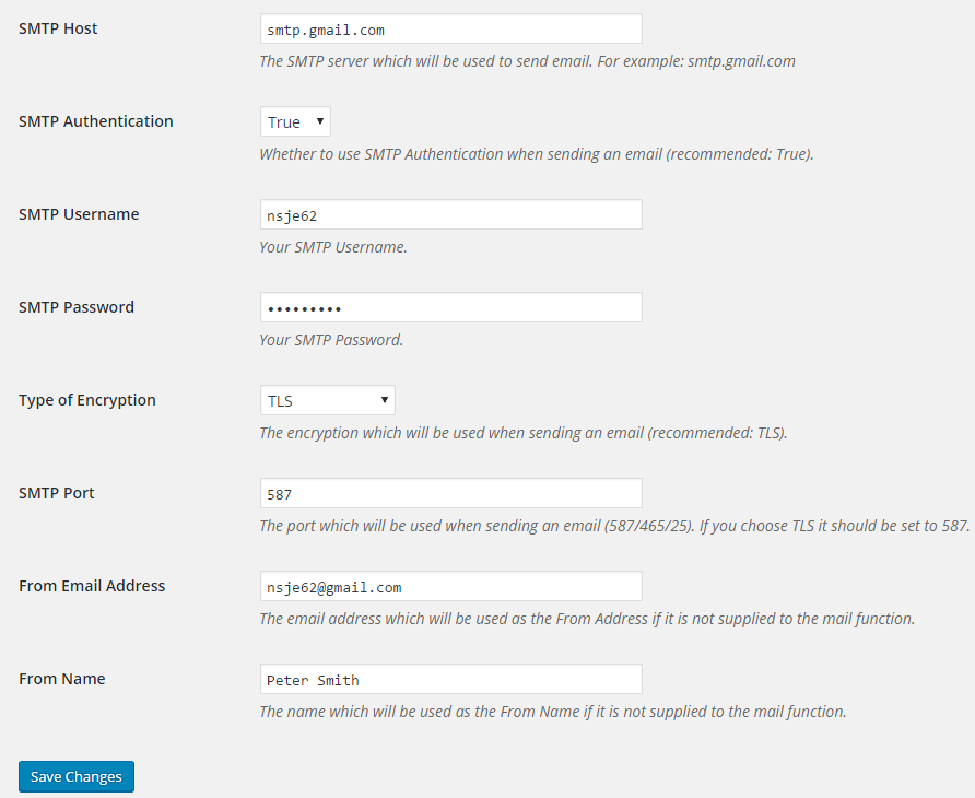 SMTP Mailer Settings