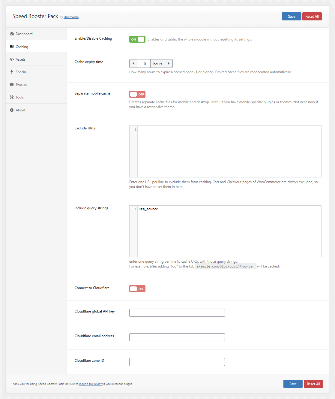Plugin options page