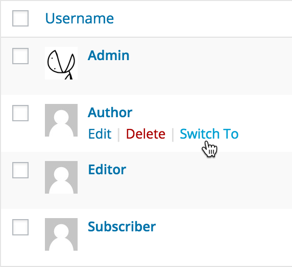 The <em>Switch To</em> link on the Users screen<br />