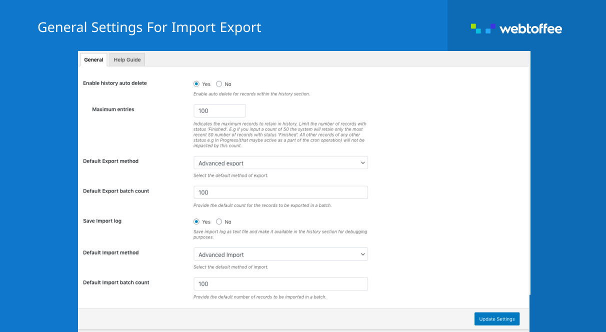 WordPress user export import plugin general settings