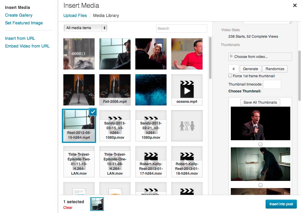 Thumbnails in the Add Media modal.