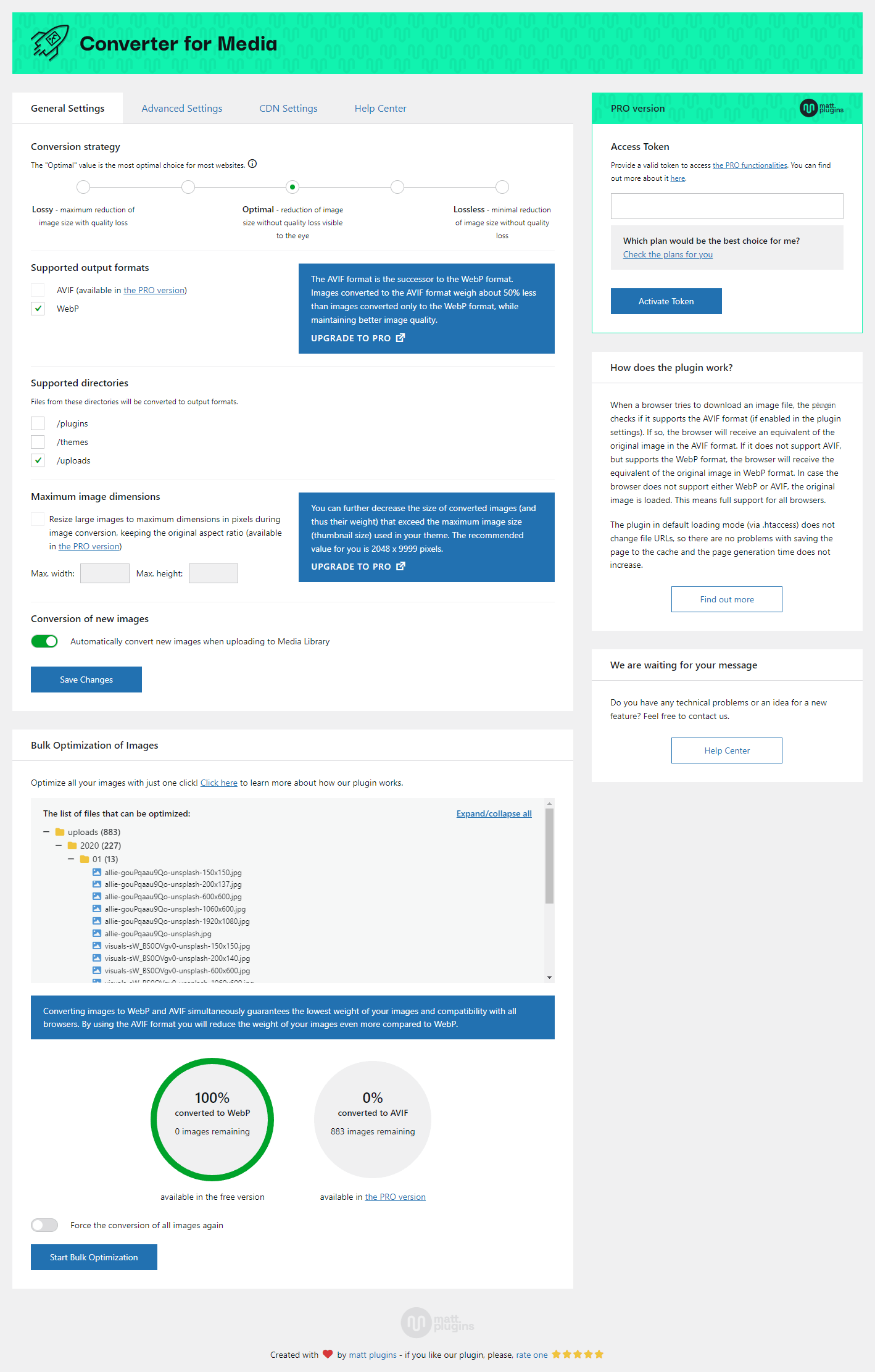 General tab of the plugin settings