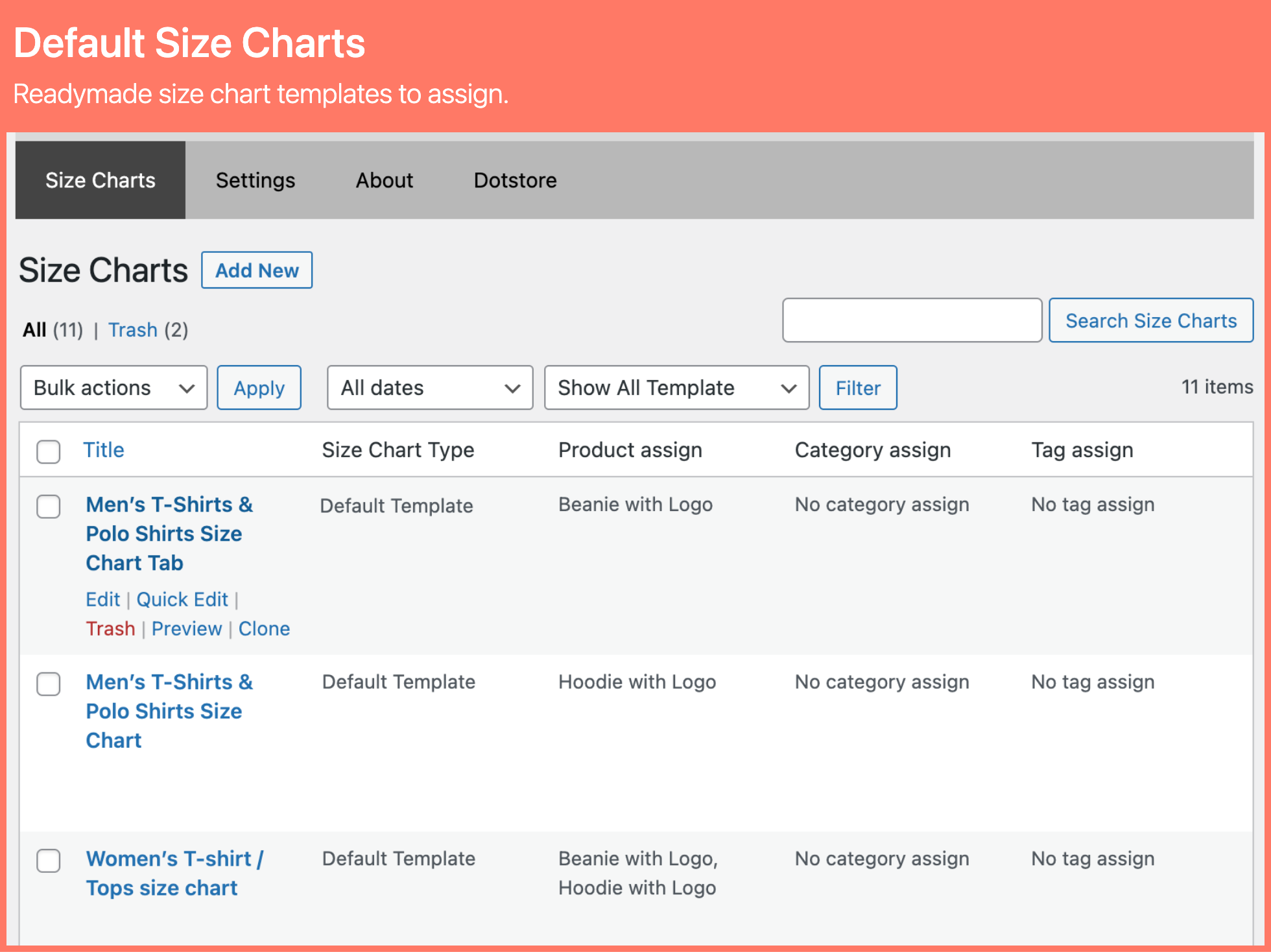 Product Size Charts Plugin for WooCommerce screenshot