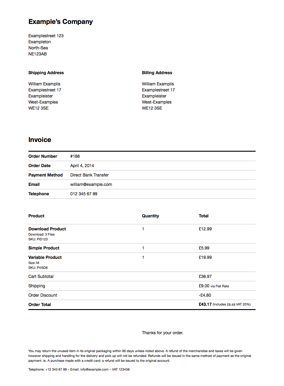 The clean invoice print view.