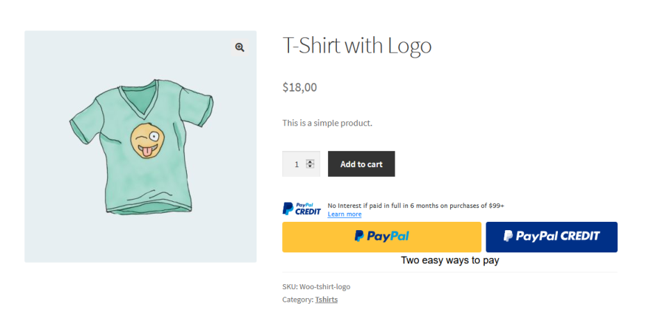 PayPal buttons on a single product page.