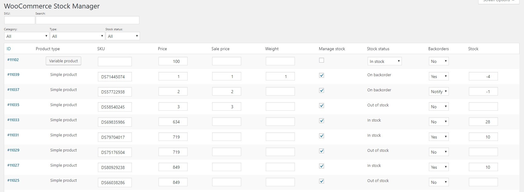 Edit stock product data