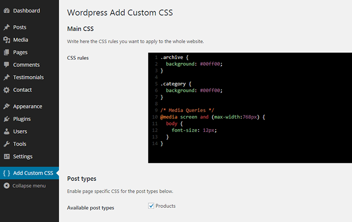 Add custom CSS to the whole website.