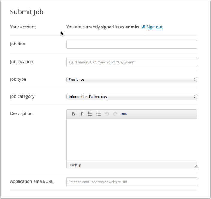 The submit job form.