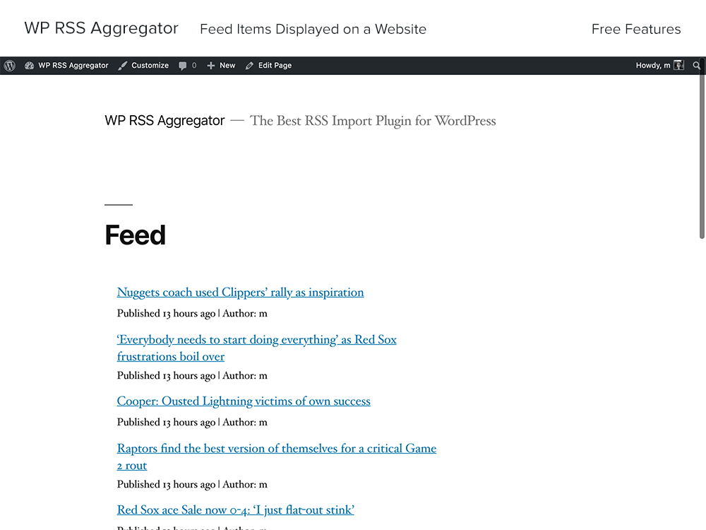 <p>Feed items displayed using WP RSS Aggregator's templates.</p>