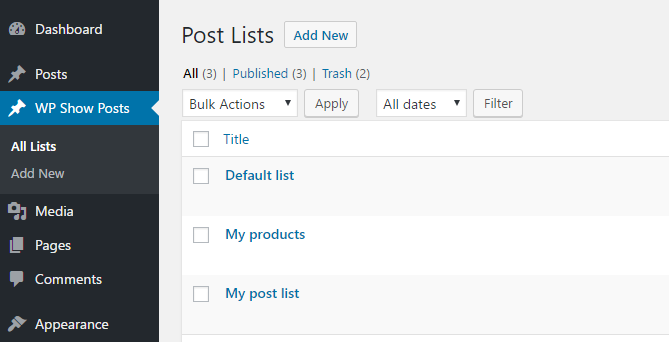 All of your created post lists.
