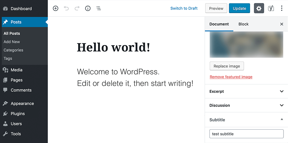 Edit post screen (WordPress 5.0+ and WP Title 3.1+)